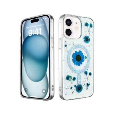 BUĞZ İphone 12 Kılıf Daisy Simli Magsafe Kapak - Mavi