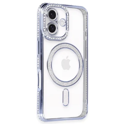 BUĞZ İphone 16 Kılıf Joke Simli Magneticsafe Kılıf - Mavi