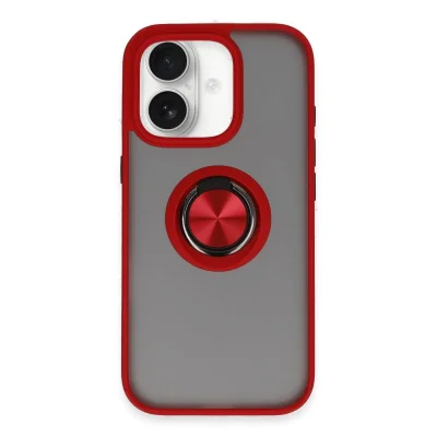 BUĞZ İphone 16 Kılıf Montreal Yüzüklü Silikon Kapak - Kırmızı