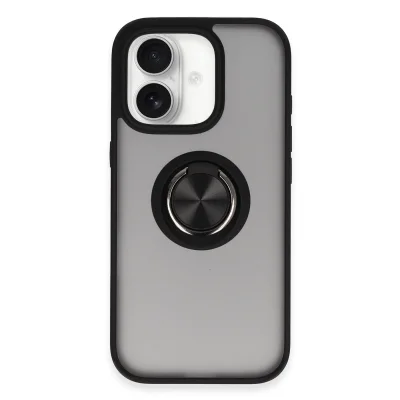 BUĞZ İphone 16 Kılıf Montreal Yüzüklü Silikon Kapak - Siyah