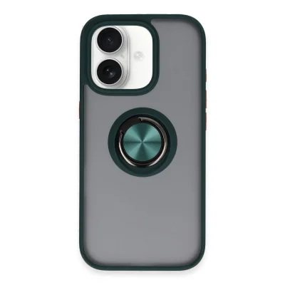 BUĞZ İphone 16 Kılıf Montreal Yüzüklü Silikon Kapak - Yeşil