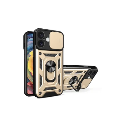 BUĞZ İphone 16 Kılıf Pars Lens Yüzüklü Silikon - Gold