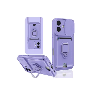BUĞZ İphone 16 Kılıf Zuma Kartvizitli Yüzüklü Silikon - Lila
