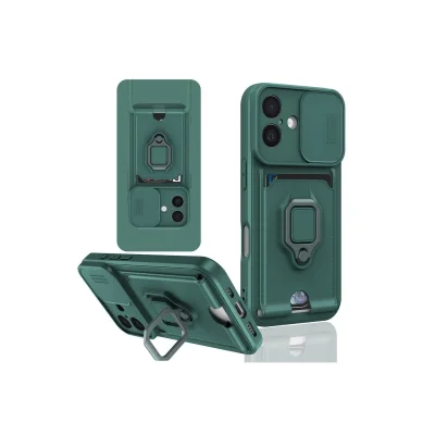 BUĞZ İphone 16 Kılıf Zuma Kartvizitli Yüzüklü Silikon - Yeşil