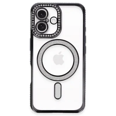 BUĞZ İphone 16 Plus Kılıf Joke Simli Magneticsafe Kılıf - Siyah