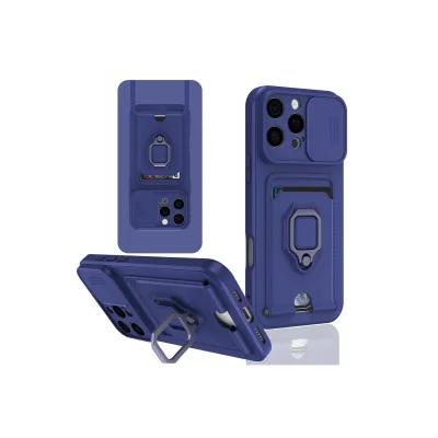 BUĞZ İphone 16 Pro Kılıf Zuma Kartvizitli Yüzüklü Silikon - Lacivert