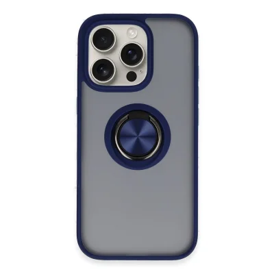 BUĞZ İphone 16 Pro Max Kılıf Montreal Yüzüklü Silikon Kapak - Lacivert