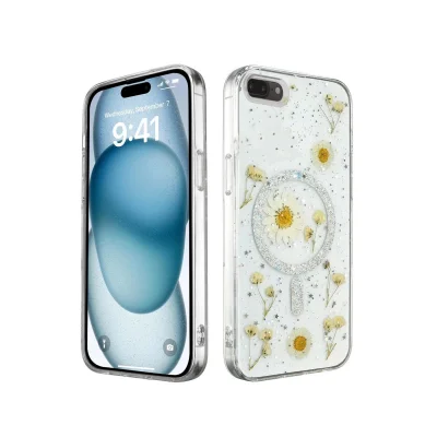 BUĞZ İphone 7 Plus Kılıf Daisy Simli Magsafe Kapak - Gümüş