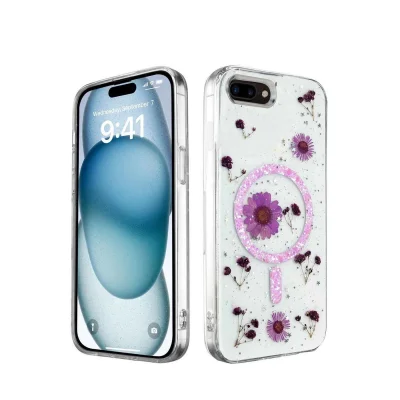 BUĞZ İphone 7 Plus Kılıf Daisy Simli Magsafe Kapak - Mor