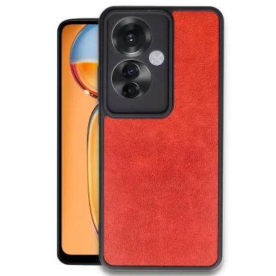 BUĞZ Oppo Reno 11f Kılıf Aras Deri Kapak - Kırmızı