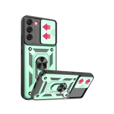 BUĞZ Samsung Galaxy S22 Kılıf Pars Lens Yüzüklü Silikon - Yeşil