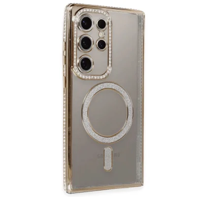 BUĞZ Samsung Galaxy S24 Ultra Kılıf Joke Simli Magneticsafe Kılıf - Gold