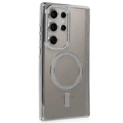 BUĞZ Samsung Galaxy S24 Ultra Kılıf Joke Simli Magneticsafe Kılıf - Gümüş