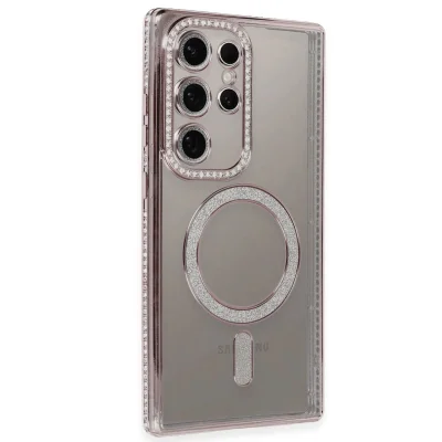 BUĞZ Samsung Galaxy S24 Ultra Kılıf Joke Simli Magneticsafe Kılıf - Pembe