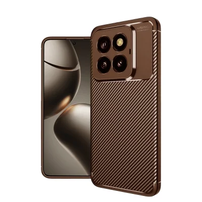 BUĞZ Xiaomi Mi 14t Pro Kılıf Auto Focus Karbon Kapak - Kahverengi