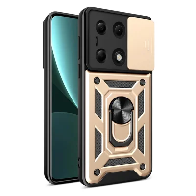 BUĞZ Xiaomi Poco M6 Pro 4g Kılıf Pars Lens Yüzüklü Silikon - Gold