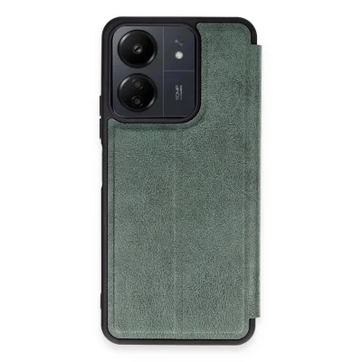 BUĞZ Xiaomi Redmi 13c Kılıf Flip Cover - Koyu Yeşil