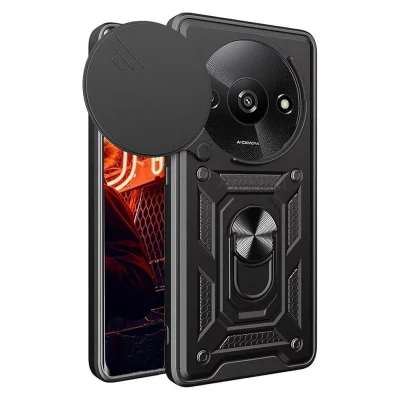 BUĞZ Xiaomi Redmi A3 4g Kılıf Pars Lens Yüzüklü Silikon - Siyah