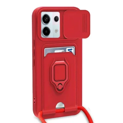 BUĞZ Xiaomi Redmi Note 13 Pro 5g Kılıf Zuma Kartvizitli Yüzüklü Silikon - Kırmızı