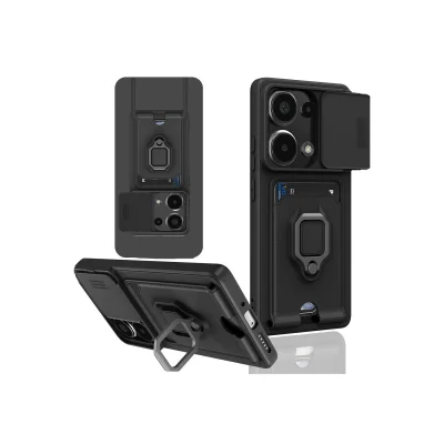 BUĞZ Xiaomi Redmi Note 13 Pro 5g Kılıf Zuma Kartvizitli Yüzüklü Silikon - Siyah