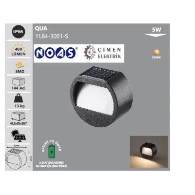  Noas YL84 3001 S 5W Qua Solar Aplik Günışığı