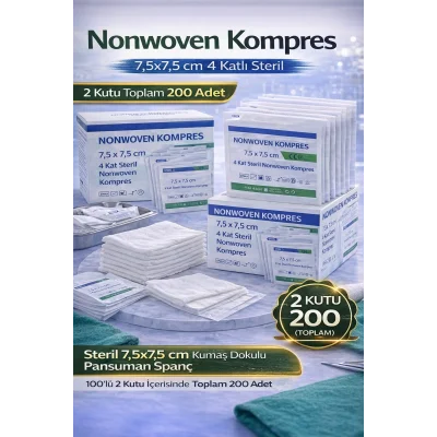 BUĞZ Nonwoven Kompres 7,5x7,5 cm 4 Katlı Steril 100 ADET Kumaş Dokulu Pansuman Spanç 2 KUTU