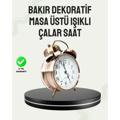BUĞZ Nostaljik Büyük Boy Metal Masa Saati Bronz Kaplama ve Yüksek Sesli Alarm