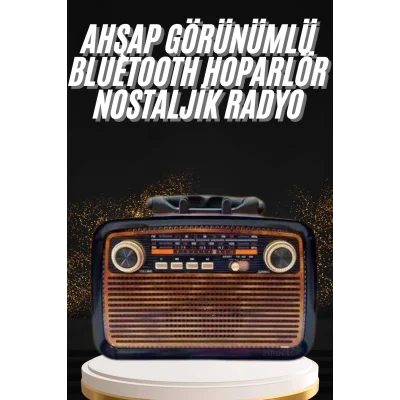  Nostaljik Görünümlü Ahşap Radyo TF SD USB Girişli Led Fener Işıklı