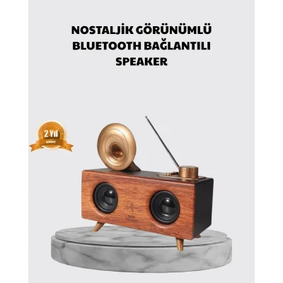 BUĞZ Nostaljik Gramofon Bluetooth Hoparlör – FM Radyo + USB + SD Kart Destekli
