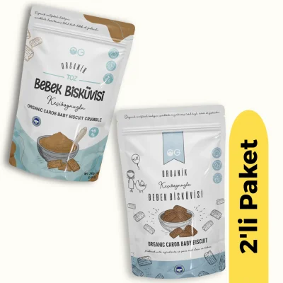 BUĞZ OG Natural Organik Keçiboynuzlu Bebek Bisküvisi (150 gr) ve Organik Keçiboynuzlu Toz Bebek Bisküvisi (240 gr) +6 Ay 2li Set