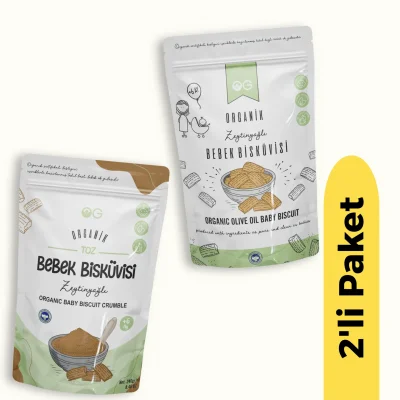 BUĞZ OG Natural Organik Zeytinyağlı Bisküvi (300 gr) ve Organik Toz Zeytinyağlı Bebek Bisküvisi (240 gr) 2li set