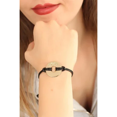 BUĞZ OKAY (İyi) Siyah Deri İpli Unisex Mood Bileklik