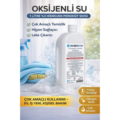 BUĞZ Oksijenli Su 1 Litre %3 Hidrojen Peroksit Solüsyonu Çok Amaçlı Temizlik ve Hijyen Sıvısı 1 ADET