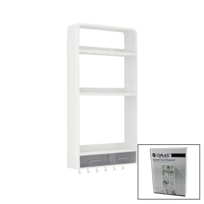 BUĞZ Omaş-tera Om-0817 ( Beyaz ) Yapışkanlı Duvar Organizeri Plastik ( 3 Raf=14cm-19cm-30cm  2 Çekmece=40cm  6 Askı ) ( 19 Pcarça )*6