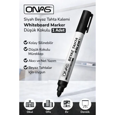 BUĞZ Onas Siyah Beyaz Tahta Kalemi Whiteboard Marker Düşük Kokulu 1 Adet