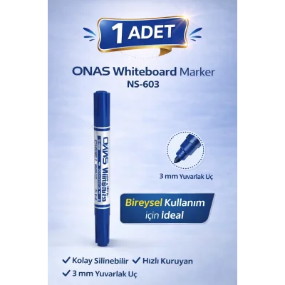 BUĞZ ONAS Whiteboard Marker NS-603 Mavi Tahta Kalemi 3 mm Yuvarlak Uç 1 Adet