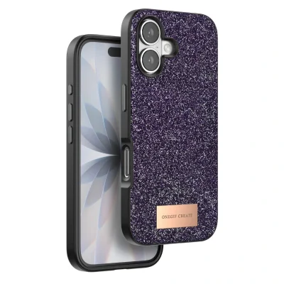 BUĞZ Onegif  İphone 17 Bright Simli Kapak - Derin Mor