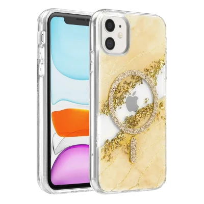 BUĞZ Onegif  İphone 11 Lotus Simli Magsafe Kapak - Gümüş