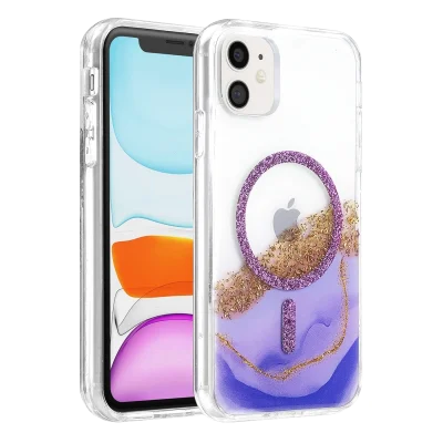 BUĞZ Onegif  İphone 11 Lotus Simli Magsafe Kapak - Mor