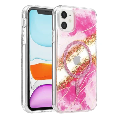 BUĞZ Onegif  İphone 11 Lotus Simli Magsafe Kapak - Pembe