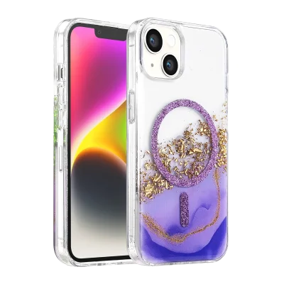BUĞZ Onegif  İphone 14 Lotus Simli Magsafe Kapak - Mor