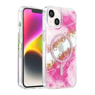 BUĞZ Onegif  İphone 14 Lotus Simli Magsafe Kapak - Pembe