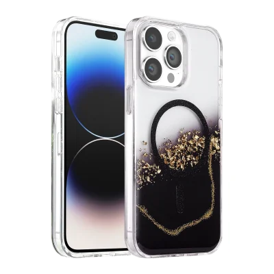 BUĞZ Onegif  İphone 14 Pro Max Lotus Simli Magsafe Kapak - Siyah