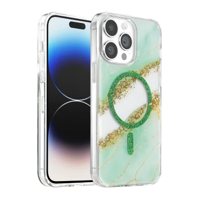 BUĞZ Onegif  İphone 14 Pro Max Lotus Simli Magsafe Kapak - Yeşil