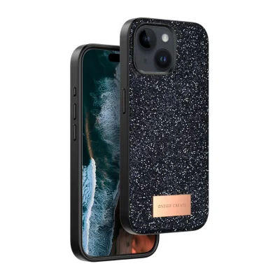 BUĞZ Onegif  İphone 15 Bright Simli Kapak - Siyah