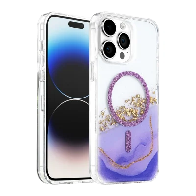 BUĞZ Onegif  İphone 15 Pro Max Lotus Simli Magsafe Kapak - Mor