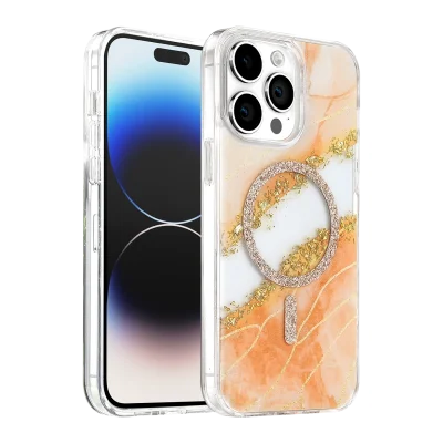 BUĞZ Onegif  İphone 15 Pro Max Lotus Simli Magsafe Kapak - Turuncu