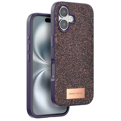 BUĞZ Onegif  İphone 16 Bright Simli Kapak - Derin Mor
