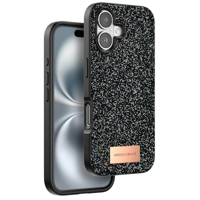 BUĞZ Onegif  İphone 16 Bright Simli Kapak - Siyah