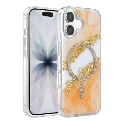 BUĞZ Onegif  İphone 16 Lotus Simli Magsafe Kapak - Turuncu